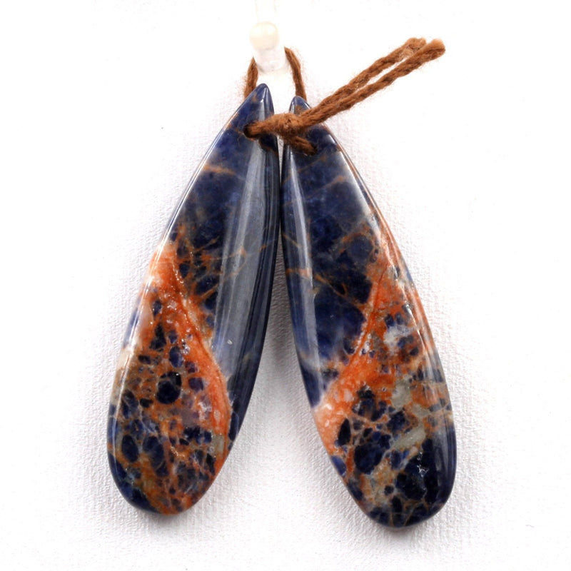 Natural Orange Sodalite Earring Pair Teardrop Cabochon Cab Drilled Matched Earrings Bead Pair Vibrant Orange Blue Stone