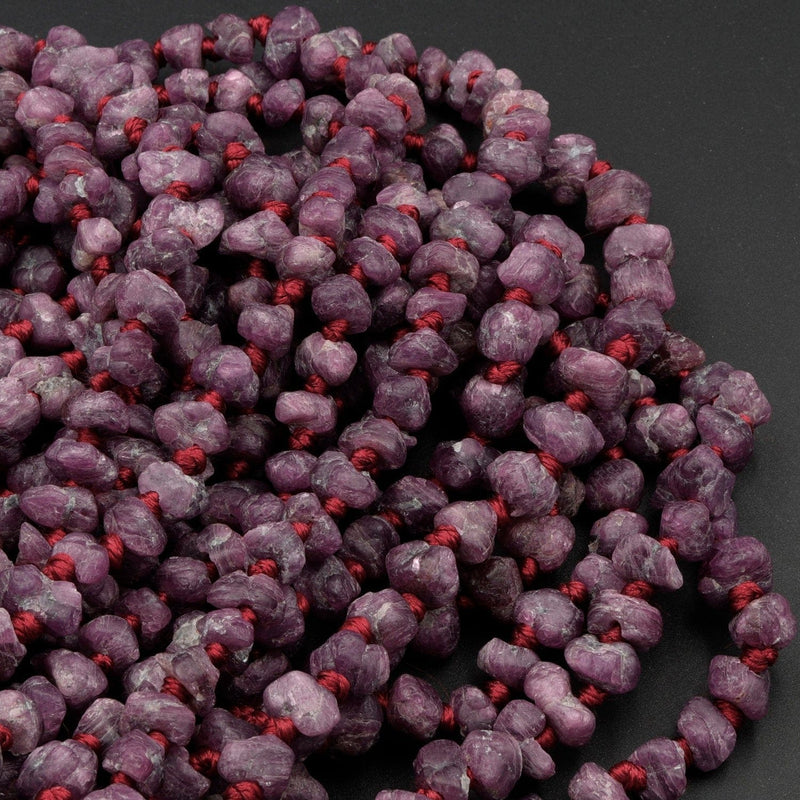 Large Hole Beads Rough Raw Natural Ruby Nugget Organic Genuine Ruby Gemstone Rounded Nugget 17" Strand