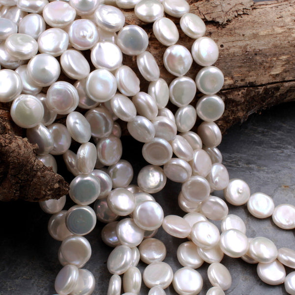 White Freshwater Coin Pearls, 4mm - 5mm Pearl Beads, Small Button Pearls,  Small Pearl Coins, High Quality Pearls for Making Necklaces (P-WC1