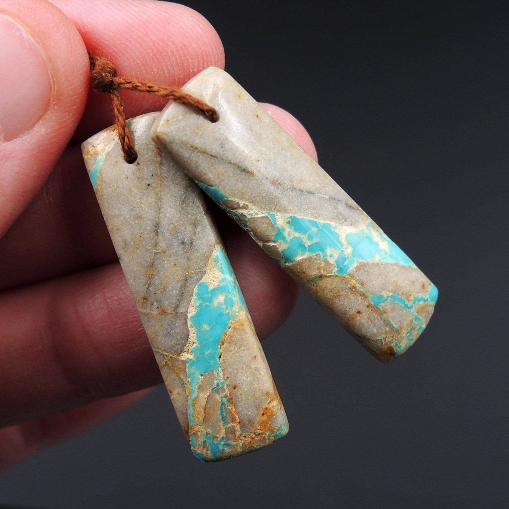 Natural Turquoise From Royston Nevada Cabochon Cab Pair Drilled Matched Earrings Bead Pair E2206