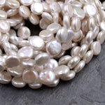 AAA White Coin Pearl Thick Brilliant Nacre Real Genuine Natural Freshwater Pearl Full 16" Strand