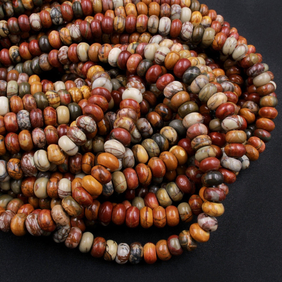 Red Creek Jasper Rondelle Beads 8x5mm Red Green Yellow Brown Natural Cherry Creek Multi Color Multicolor Picasso Jasper 16" Strand