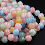 Natural Beryl 10mm Round 12mm Round Beads Blue Aquamarine Green Aquamarine Pink Morganite Peach Morganite Round Beads 16" Strand