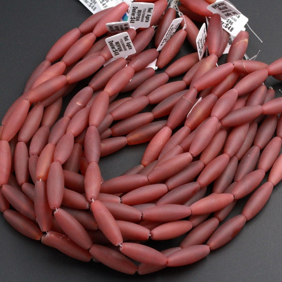 Natural Red Agate Beads Smooth Rounded Long Barrel Drum Tube Cylinder Beads Natural Rich Matte Red Agate Beads 16" Strand