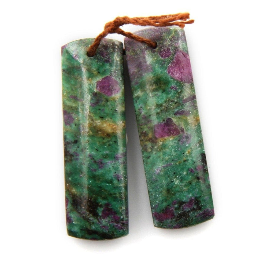 Natural Ruby Fuchsite Ruby Fuschite Earring Pair Cabochon Cab Pair Drilled Rectangle Matched Gemstone Bead Pair