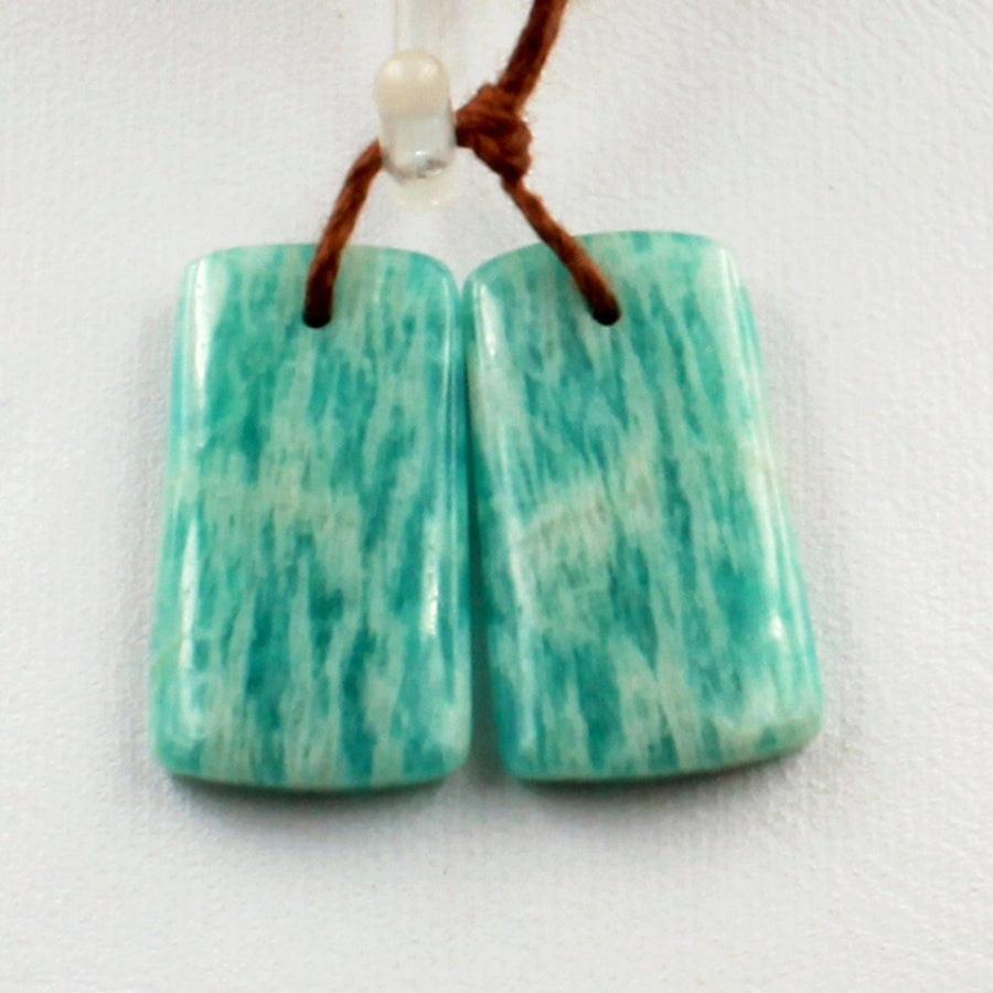 Drilled Natural Russian Amazonite Earring Pair Matched Drilled Small Cabochon Cab Short Rectangle Earring Pair
