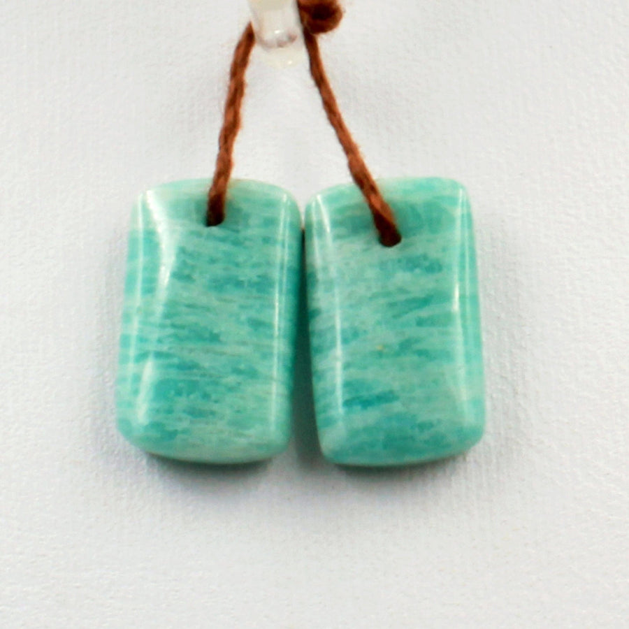 Drilled Natural Russian Amazonite Earring Pair Matched Drilled Small Cabochon Cab Short Rectangle Earring Pair
