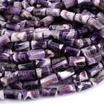 Faceted Natural Chevron Amethyst Tube Beads Long Cylinder 16x10mm 16" Strand
