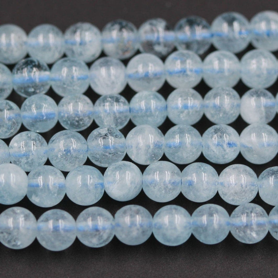 Natural Blue Aquamarine 5mm Round Beads Natural Blue Gemstone 16" Strand