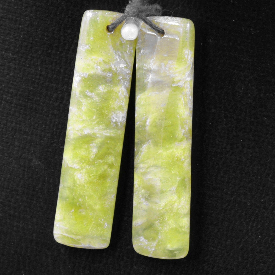Natural Green Serpentine Jade Gemstone Drilled Earring Pair Cabochon Cab Pair Rectangle Matched Earrings Bead Pair