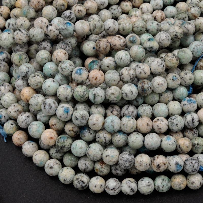 Rare K2 Beads 6mm 8mm 10mm 12mm Round Beads Natural Blue Azurite in Quartz Granite Drilled Smooth Polished Round Beads 16" Strand