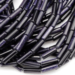 Sparkling Blue Goldstone Tube Beads 13x4mm 16x8mm 20x10mm Long Cylinder Beads 16" Strand