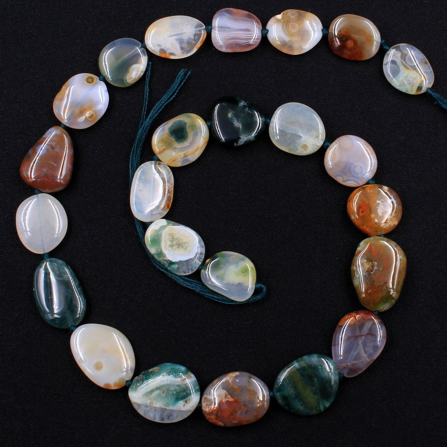 Extra Gemmy! Natural Ocean Jasper Beads Smooth Oval Pebble Freeform Nuggets Vibrant Green Red Orbs Eyes High Quality Gemstone 16" Strand