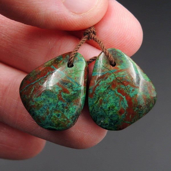 Natural Parrot Wing Chrysocolla Earring Pair Drilled Freeform Earring Pair E2191