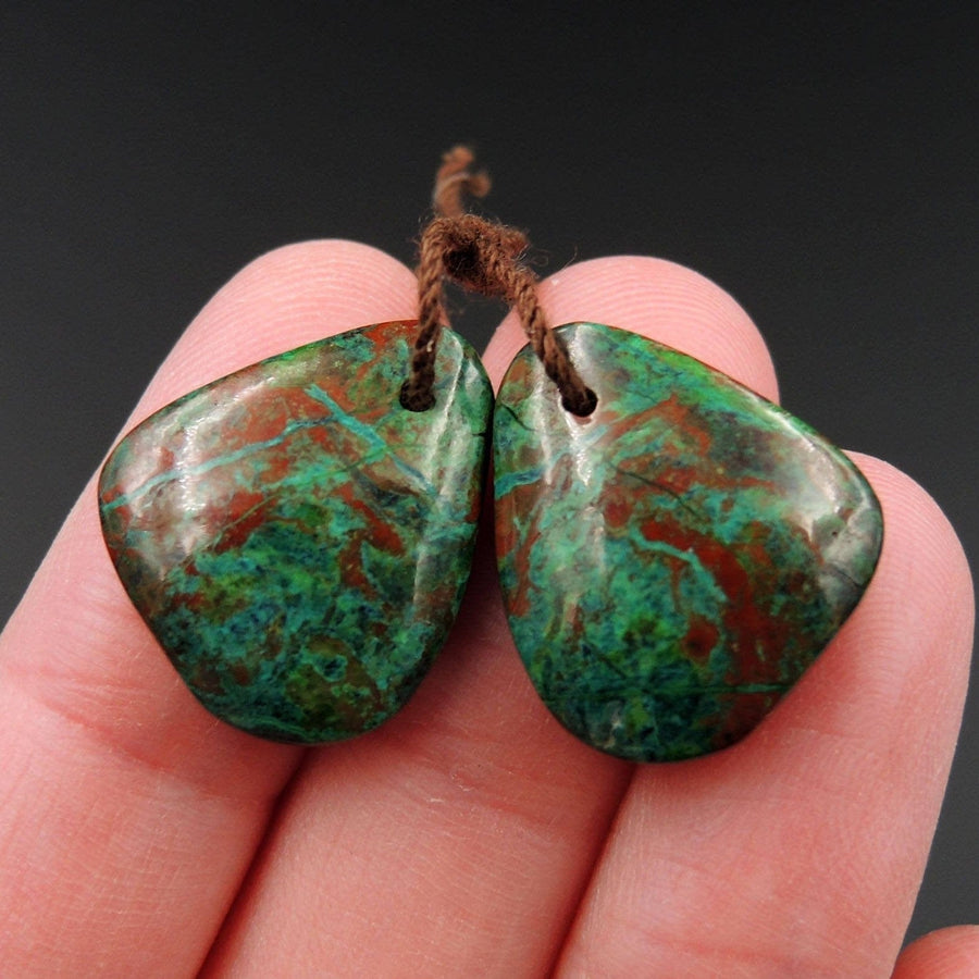 Natural Parrot Wing Chrysocolla Earring Pair Drilled Freeform Earring Pair E2191
