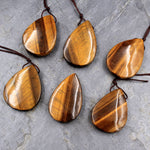 Large Natural Golden Brown Tiger Eye Teardrop Pendant Top Side Drilled Focal Gemstone Bead