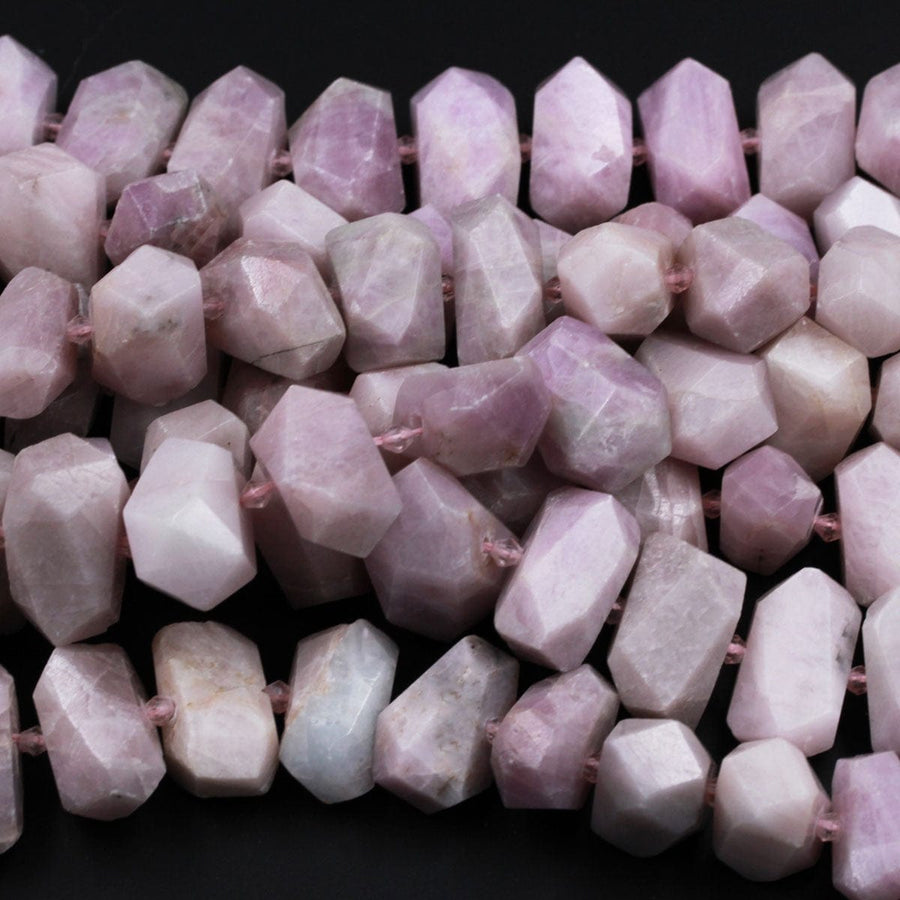 Natural Kunzite Bead Chunky Large Faceted Rectangle Nugget Pink Violet Purple Gemstone Vertically Drilled Focal Bead High Quality 16" Strand