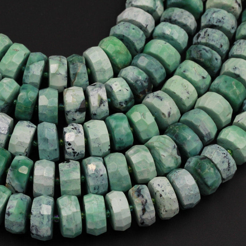 Natural Faceted African Green Chrysoprase Rondelle Chunky Disc Wheel Heishi Nugget Beads Center Drilled Coin Large 16" Strand