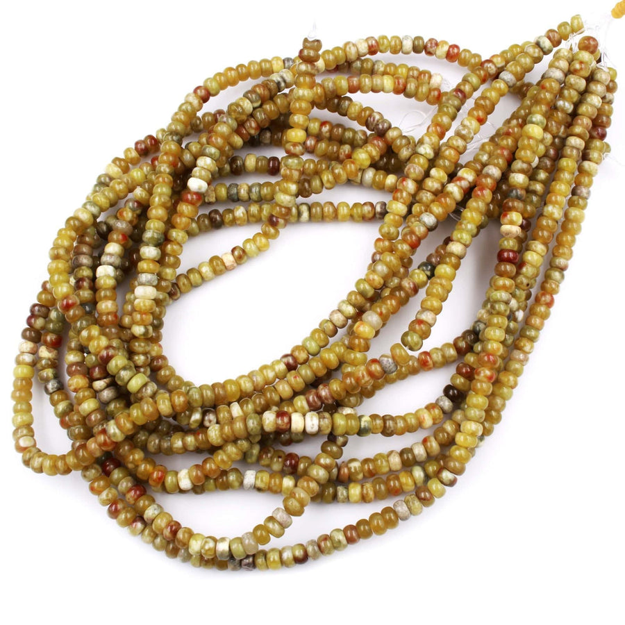 Rare Natural Russian Blood Serpentine Jade 6x4mm Rondelle Beads Red Mustard Green Jade From Russia 16" Strand
