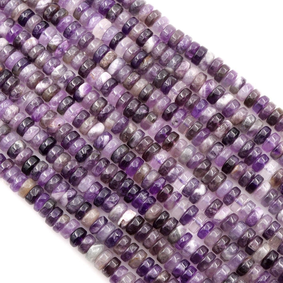 Natural Amethyst 8mm Rondelle Plain Smooth Beads Chevron Amethyst Dog Tooth Amethyst Shades of Purple 16" Strand