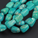 Genuine Natural Turquoise Freeform Large Rounded Nuggets Genuine Real Stunning Blue Green Turquoise Gemstone Beads 16" Strand