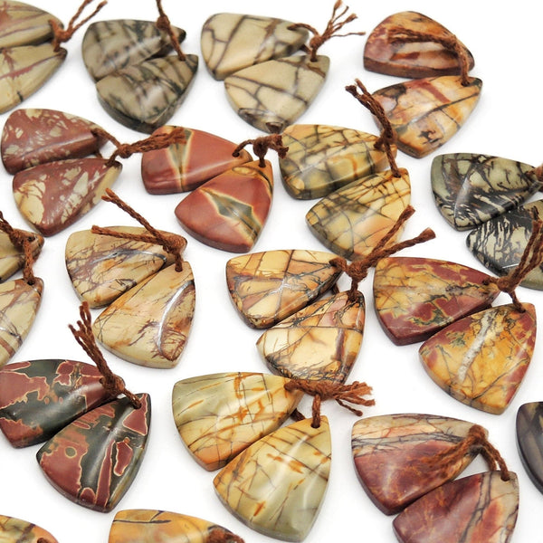 Natural Red Creek Jasper Triangle Earring Pair Cabochon Cab Drilled Matched Gemstone Bead Pair Aka Multicolor Picasso Jasper