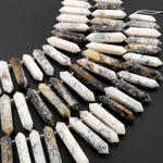 Natural African Dendritic Moss Opal Beads Faceted Double Terminated Pointed Large Long Pendant Top Side Drilled Bead Bullet 16" Strand