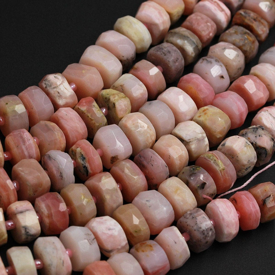 Large Natural Peruvian Pink Opal Faceted Rondelle Wheel Beads Pink Opal Faceted Saucer Center Drilled Disc Nugget AAA Quality 16" Strand