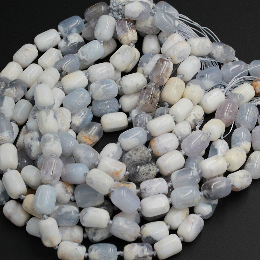 Icy! Natural Blue Angel Chalcedony Beads Drum Barrel Cylinder Large Thick Chunky Smooth Beads 18mm Gemmy Blue Gemstone 16" Strand