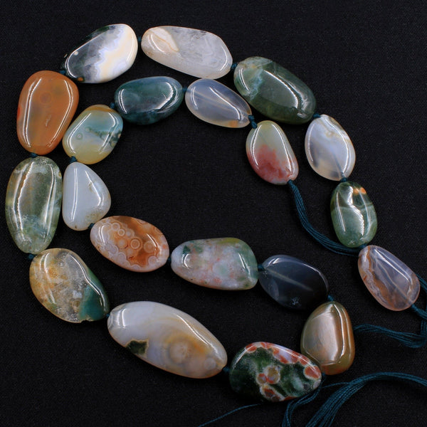 Extra Gemmy! Natural Ocean Jasper Beads Smooth Oval Pebble Freeform Nuggets Vibrant Green Red Orbs Eyes High Quality Gemstone 16" Strand