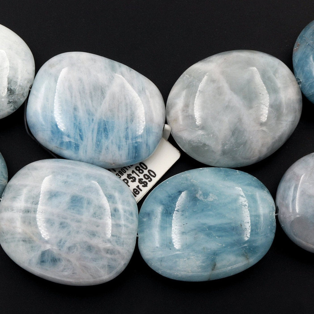 Large Blue Aquamarine Beads Huge Pebble Nuggets Real Genuine Aquamarine Gemstone Statement Beads 16" Strand