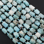 Natural Blue Larimar Tube Beads Matte Tube Rectangle Nugget Real Genuine Larimar Raw Organic Cut 16" Strand