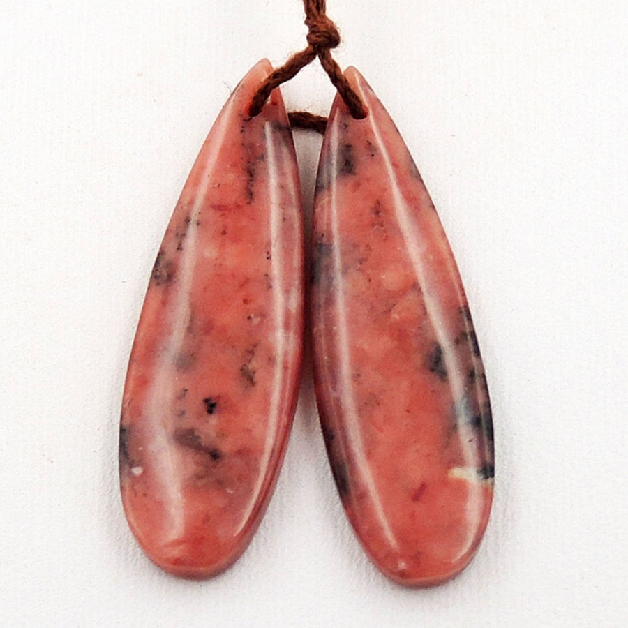Natural Peruvian Pink Opal Earring Pair Teardrop Gemstone Cabochon Cab Pair Drilled Matched Earrings