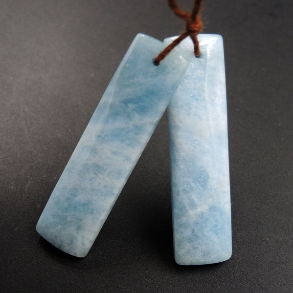 Natural Aquamarine Drilled Earring Pair Rectangle Cabochon Cab Pair Matched Pair Earrings Bead E2943