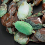 Natural Chunky Faceted Australian Green Chrysoprase Slab Cushion Rectangle Rectangular Nugget Slice Pendant Focal Beads 16" Strand