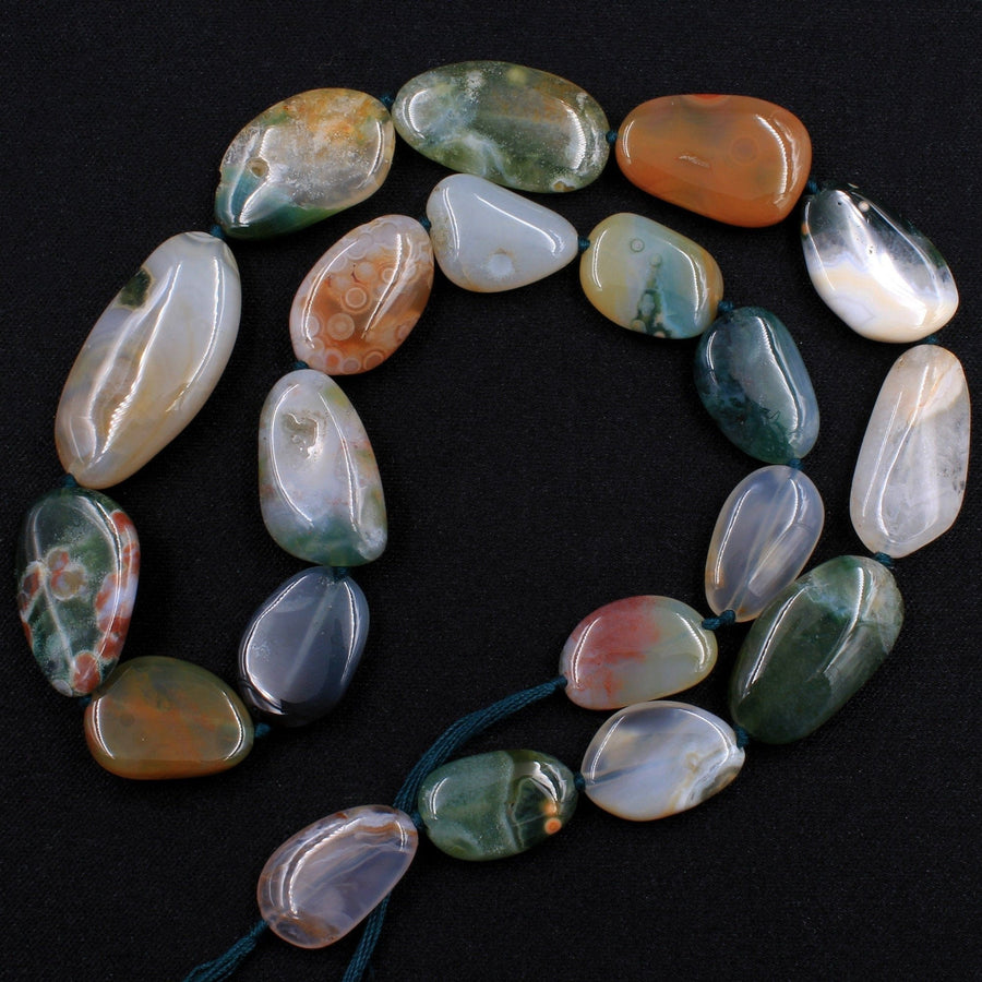 Extra Gemmy! Natural Ocean Jasper Beads Smooth Oval Pebble Freeform Nuggets Vibrant Green Red Orbs Eyes High Quality Gemstone 16" Strand