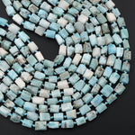 Natural Blue Larimar Tube Beads Matte Tube Rectangle Nugget Real Genuine Larimar Raw Organic Cut 16" Strand