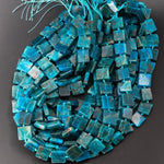 Natural Blue Apatite Square Beads Thin Slice Flat Teal Blue Gemstone Designer Beads Unique Gem Cut 16" Strand
