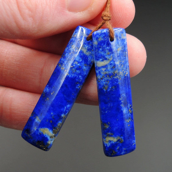 Natural Lapis Earring Pair With Pyrite Rectangle Cabochon Cab Pair Drilled Matched Earrings Bead Pair E2168