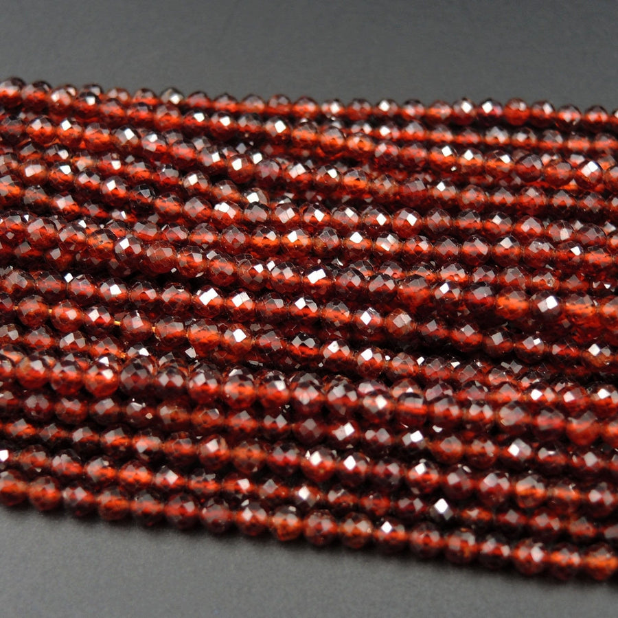 Micro Faceted Tiny Natural Red Orange Hessonite Garnet Round Beads 4mm Faceted Round Beads 16" Strand