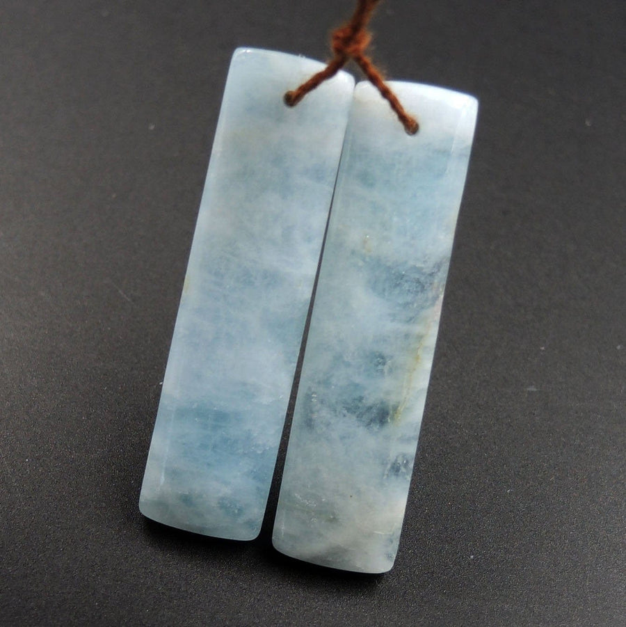 Natural Aquamarine Drilled Earring Pair Rectangle Cabochon Cab Pair Matched Pair Earrings Bead E2941