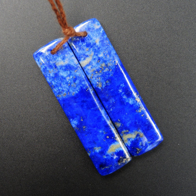 Natural Lapis Earring Pair With Pyrite Rectangle Cabochon Cab Pair Drilled Matched Earrings Bead Pair E2168