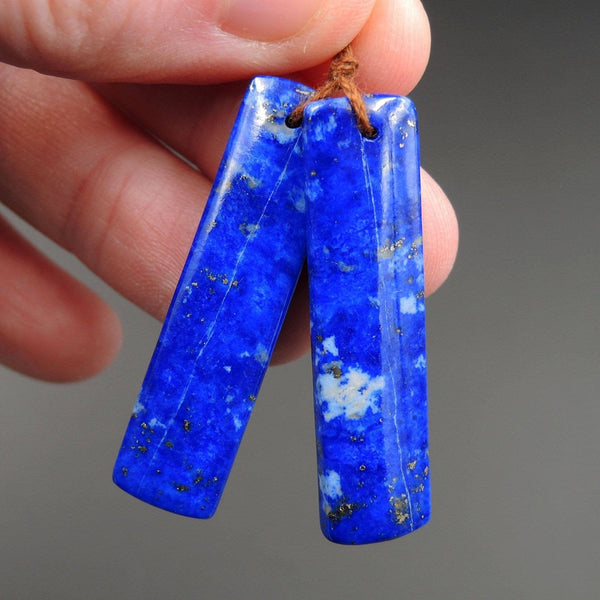 Natural Lapis Earring Pair With Pyrite Rectangle Cabochon Cab Pair Drilled Matched Earrings Bead Pair E2156