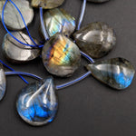 Natural Labradorite Beads Freeform Teardrop Shape Top Side Drilled Pendant Focal Tones of Blue Green Gold Flashes 16" Strand