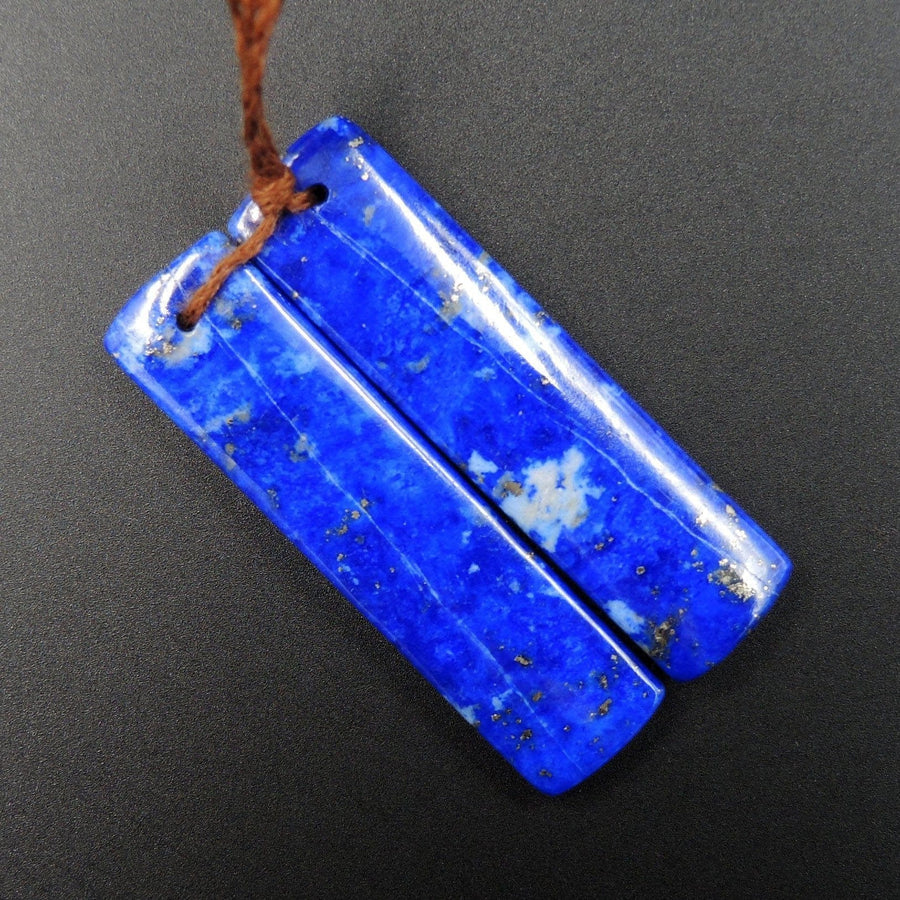 Natural Lapis Earring Pair With Pyrite Rectangle Cabochon Cab Pair Drilled Matched Earrings Bead Pair E2156