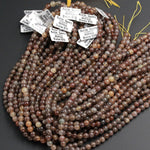 Multicolor Natural Brown Coffee Amber Forest Green Rutile Quartz 6mm Round Beads Tons of Sharp Rutilated Hair Needle 16" Strand