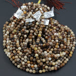 Natural Petrified Wood Beads Faceted 8mm Round Beads Micro Faceted Super Sparkling High Quality 16" Strand