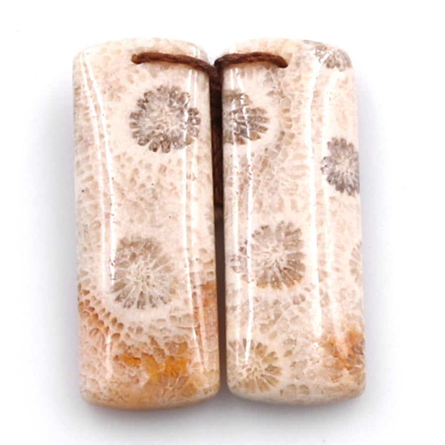 Fossil Coral Earring Pair Cabochon Cab Pair Drilled Rectangle Matched Earrings Natural Pattern Bead Pair