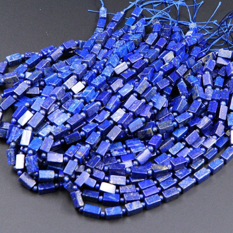 Natural Blue Lapis Tube Rectangle Beads Nuggets Faceted Blue Lapis Tube Beads Nugget 6mm x 10mm Full 16" Strand