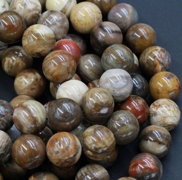 Natural Petrified Wood Beads Fossil Large 14mm Round Beads Earthy Brown Yellow Red Gray Natural Stone 16" Strand
